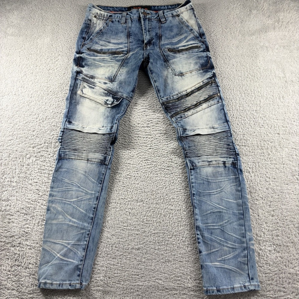 Copper Rivet Jeans Mens 32x32 Acid Wash Skinny Cargo Ribbed Knee Panels Street